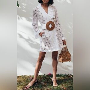 Cult Gaia Gemma Rattan White and Tan Woven Belt